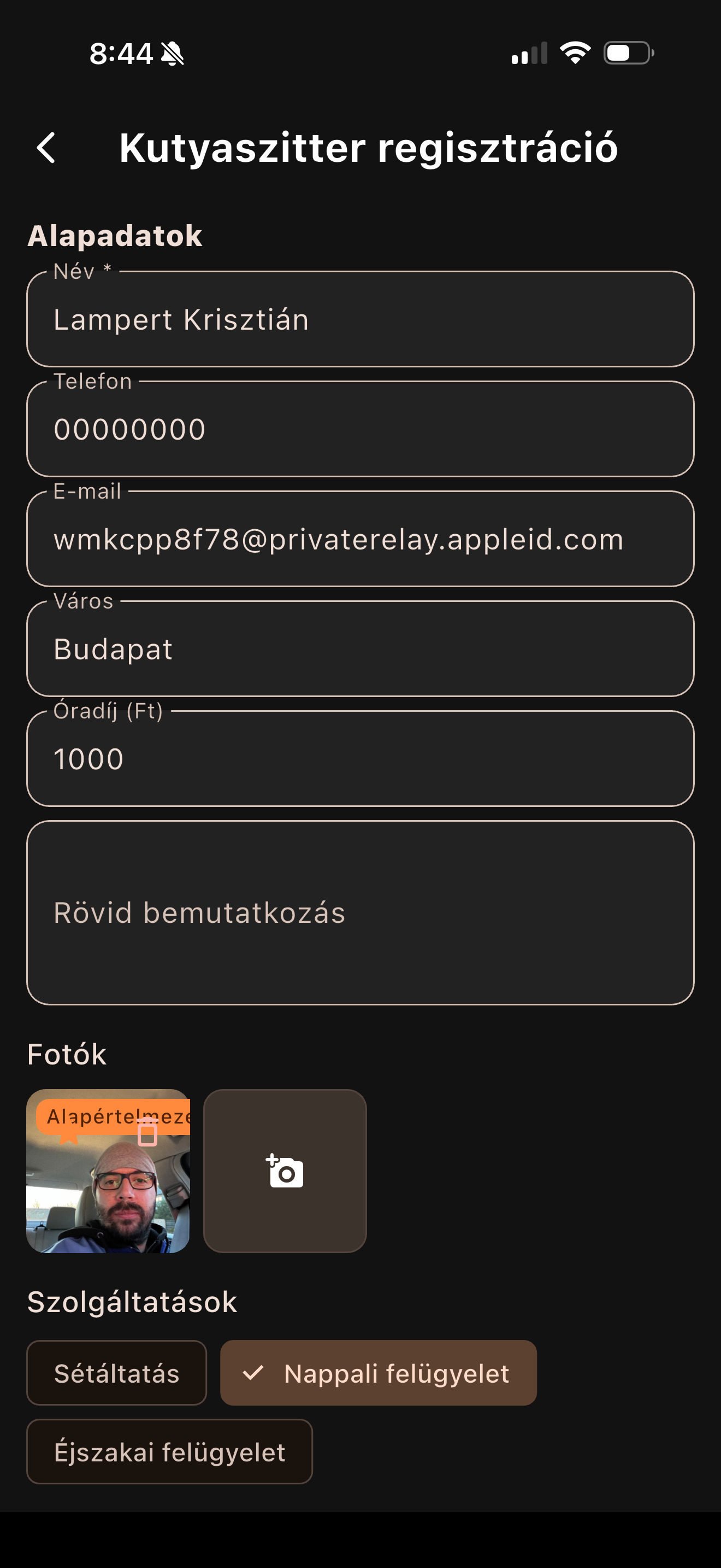 Állatszitter regisztráció folyamata